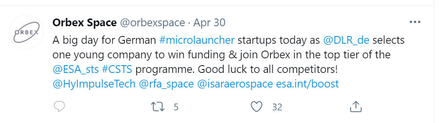 Orbex Space tweet