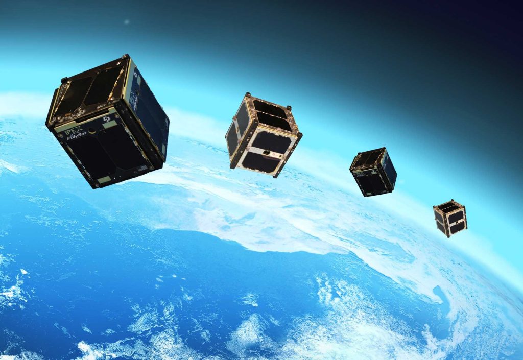 CubeSats in front of the Earth