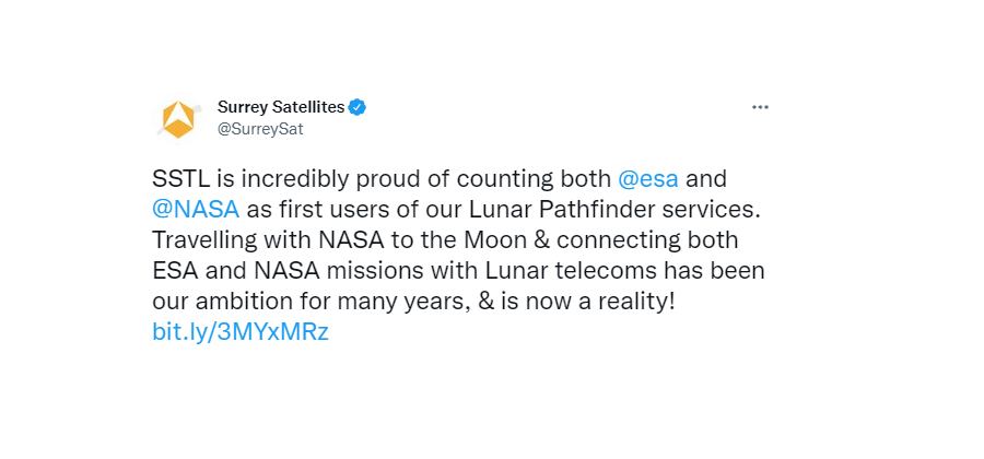 Surrey Satellites tweet on Lunar Pathfinder