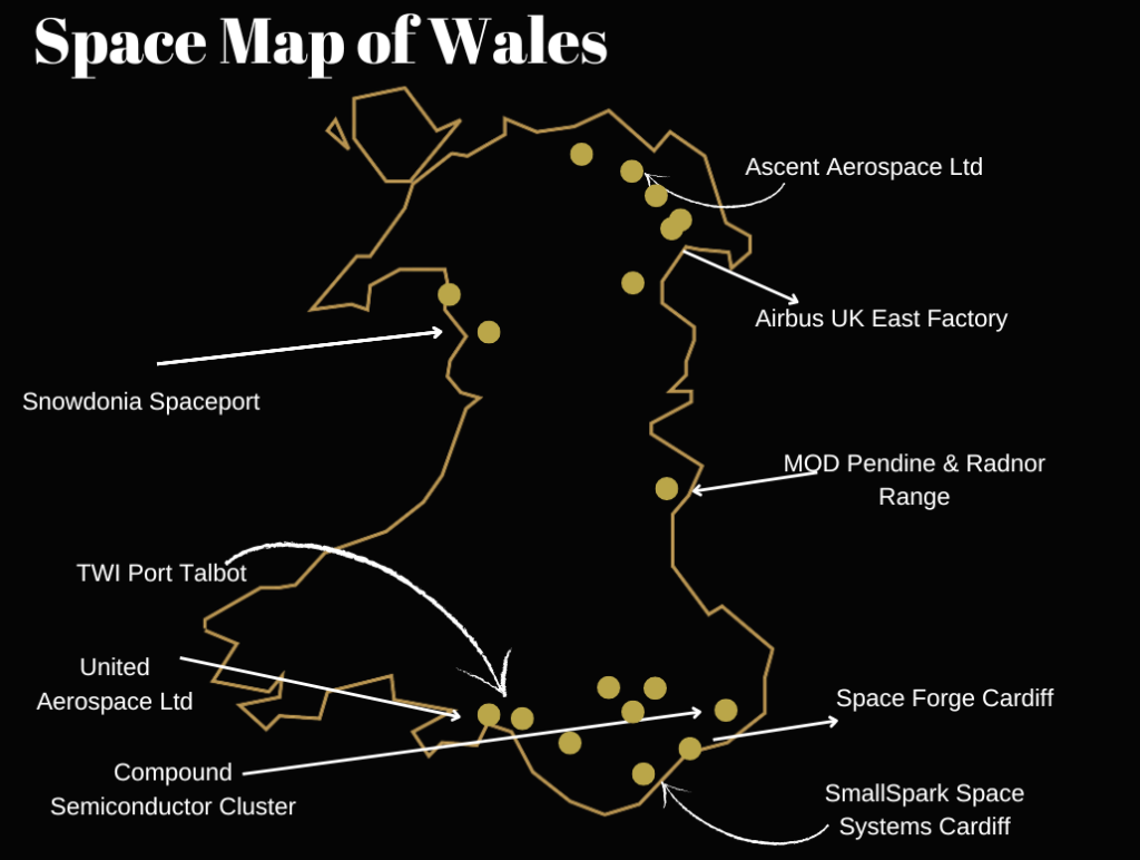 Space companies in Wales, UK on the map
