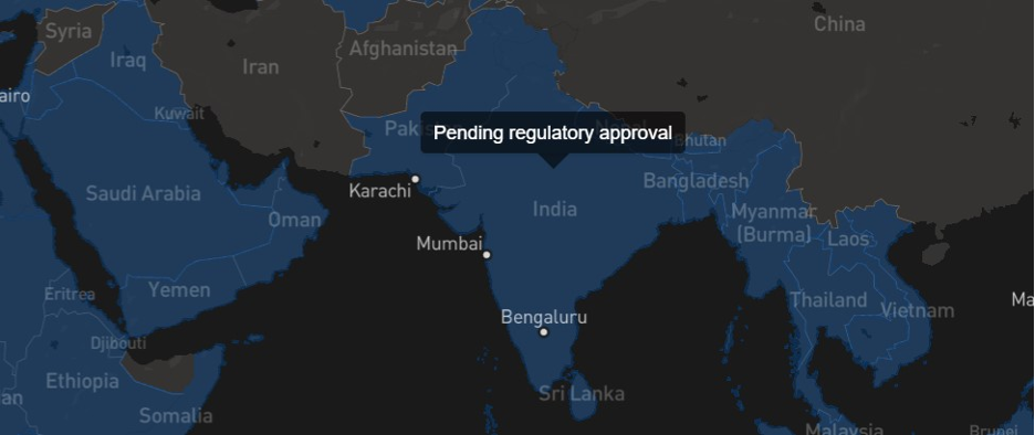  Starlink's coverage in India