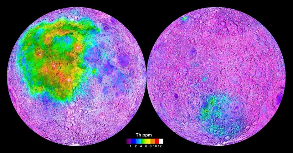 Map of thorium mineral n the Moon