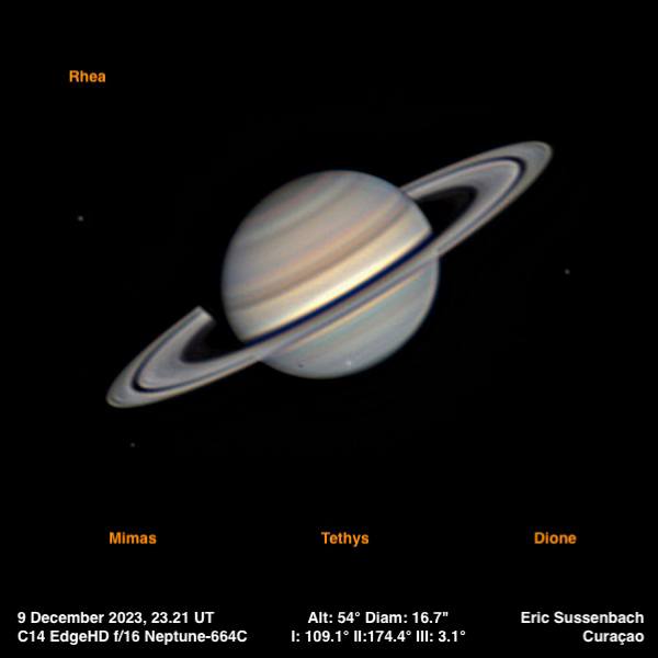 Saturn with its four Moons by Eric Sussenbach