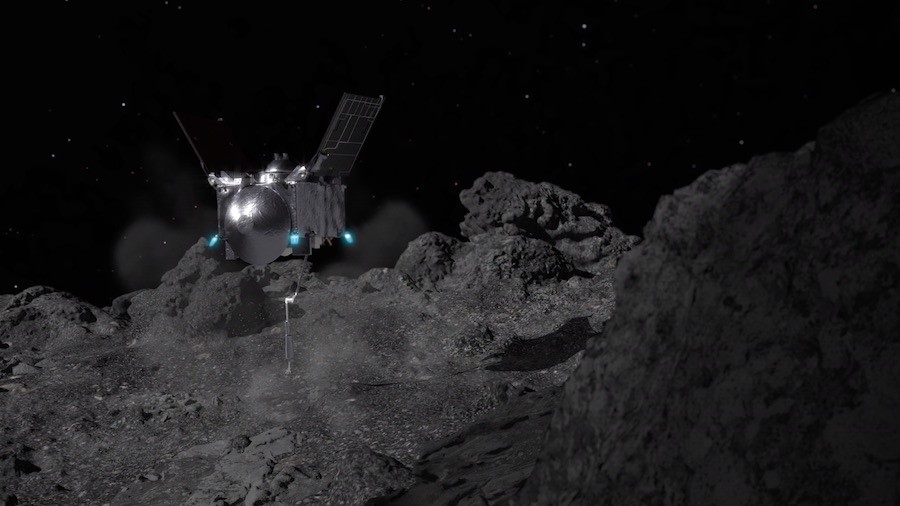 OSIRIS-REx spacecraft touching down on asteroid Bennu