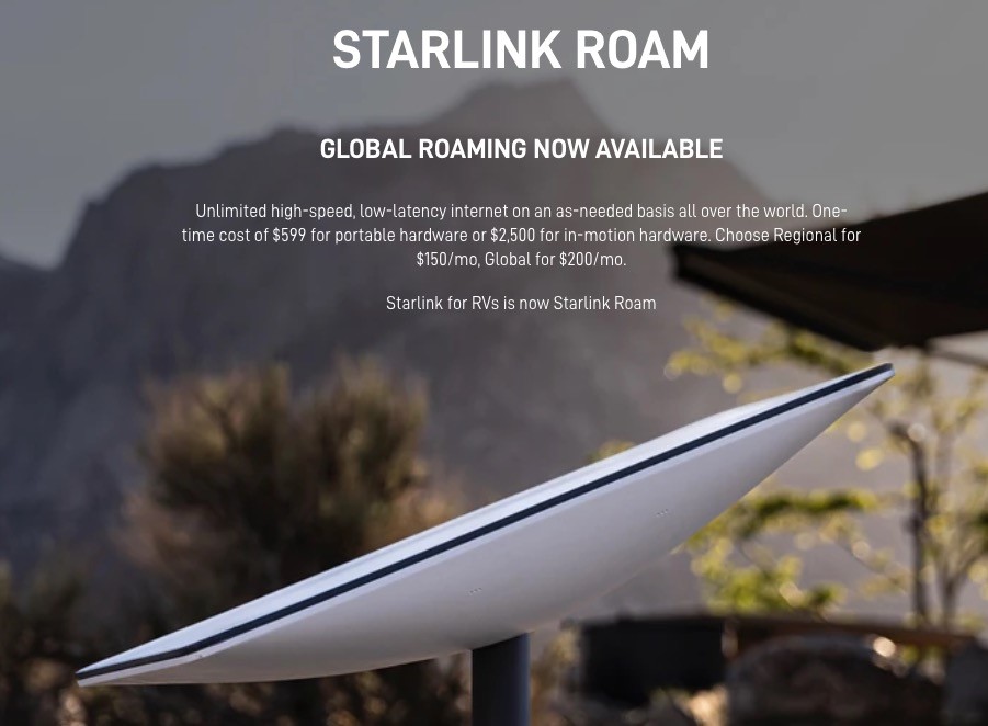 Starlink Canada - Roam package for RVs