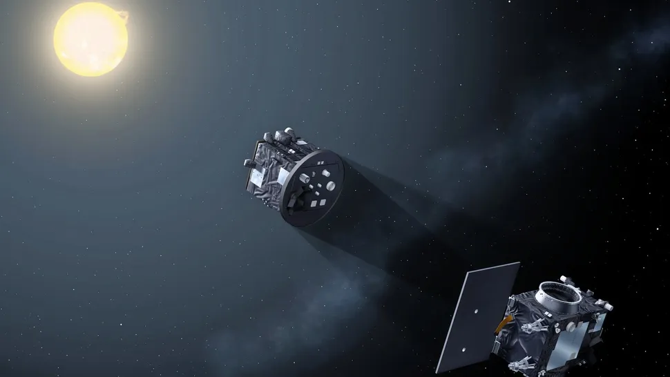 The duo of satellites that will create an artificial eclipse.
