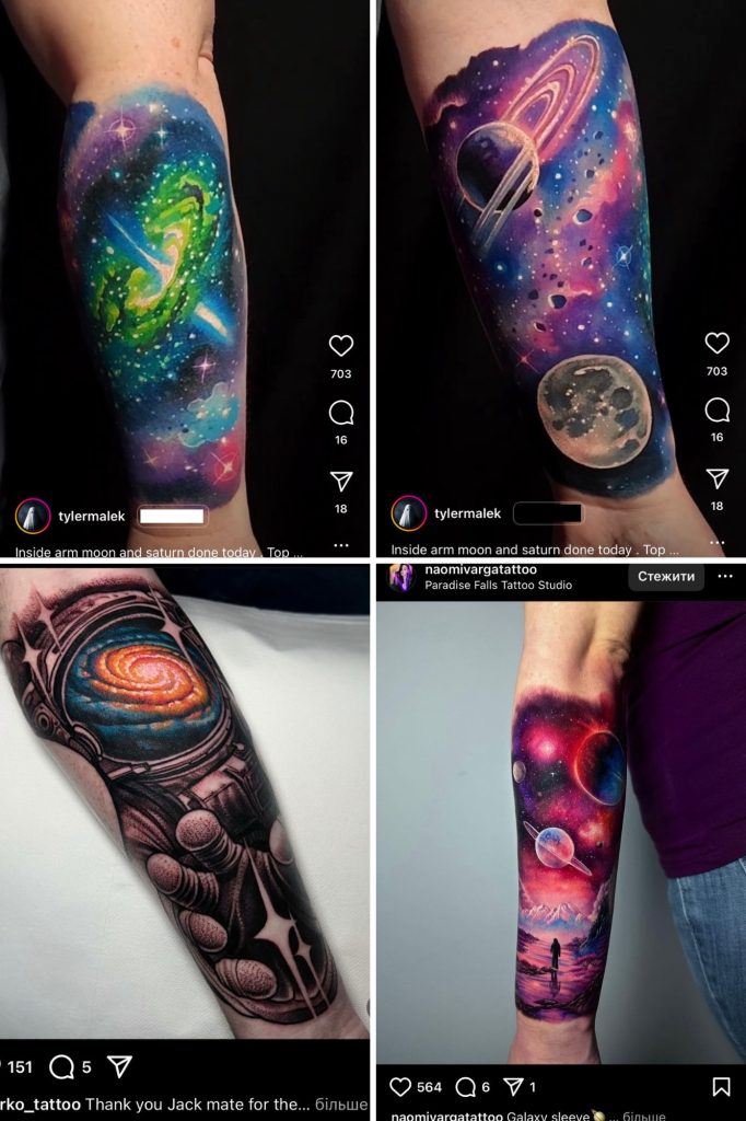 Space-themed sleeve tattoos