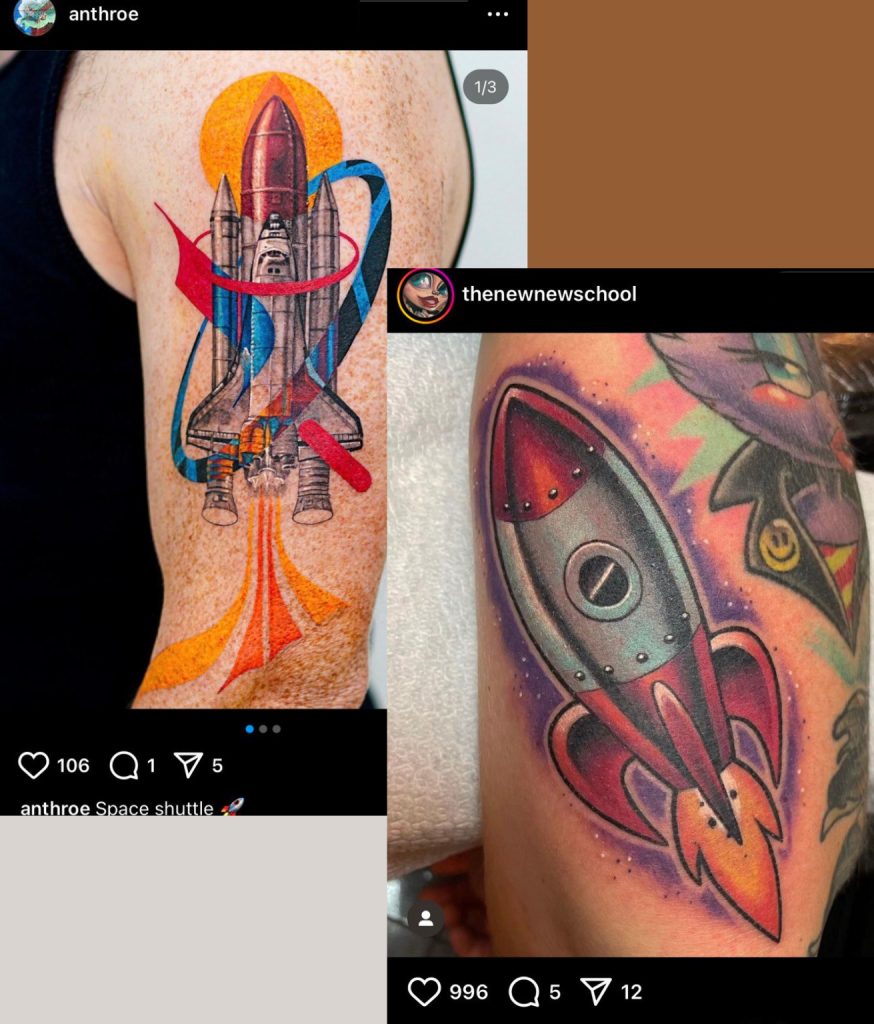 Spacecrafts and rockets tattoos