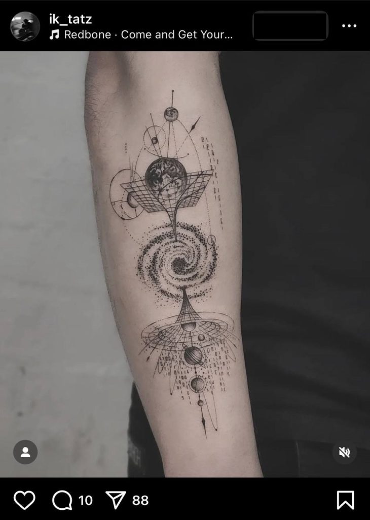 Black and white universe tattoo