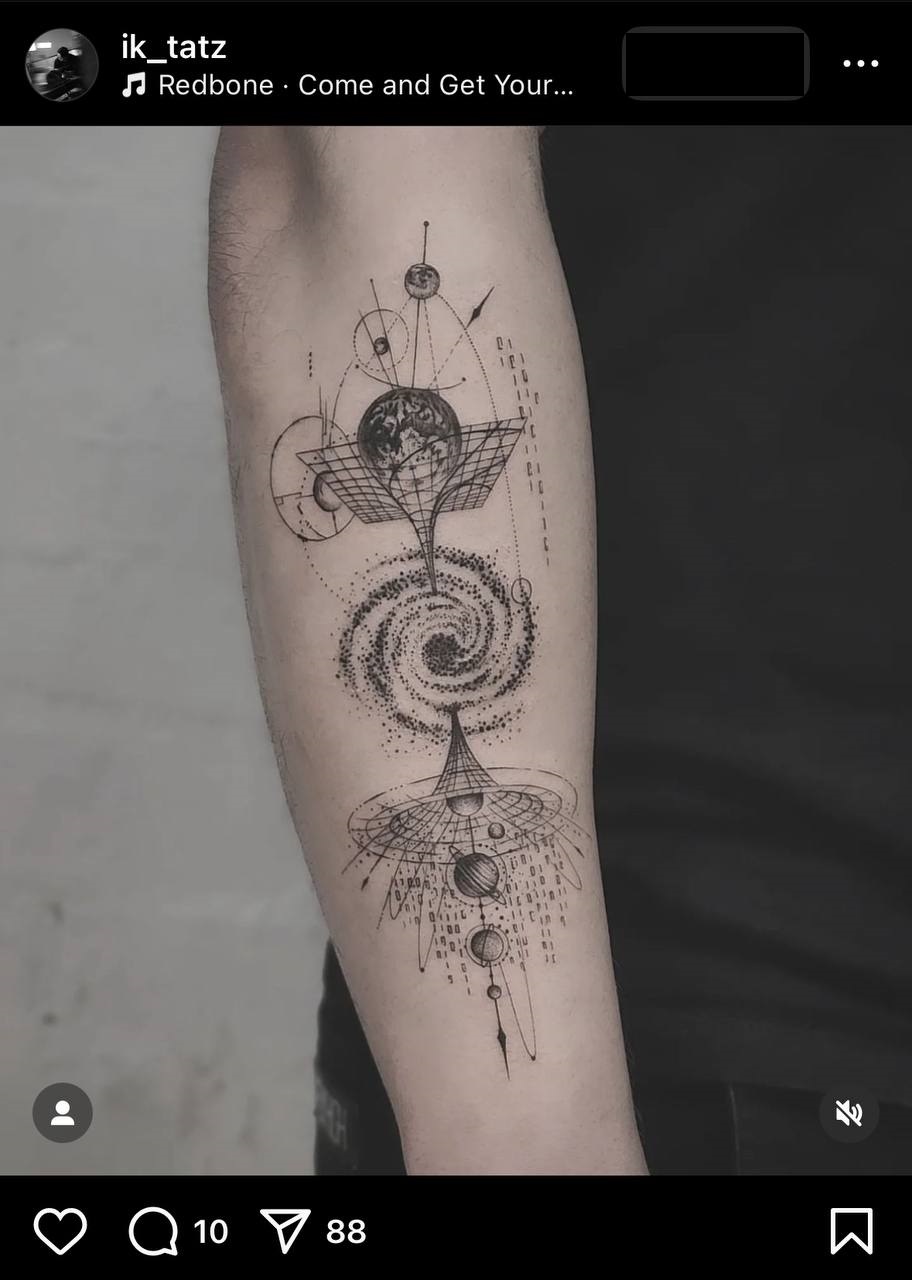 Electric guitar and universe tattoo