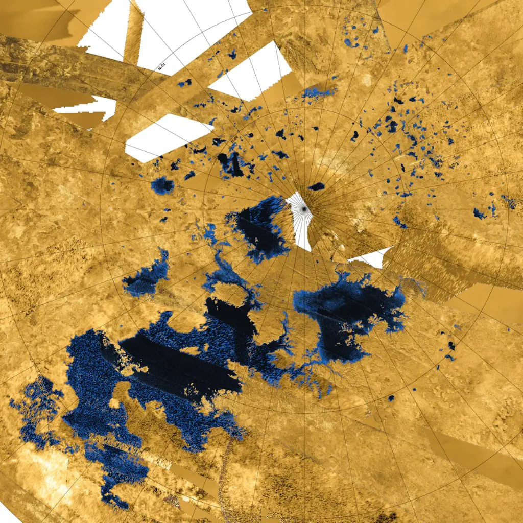 Titan's northern land of lakes and seas