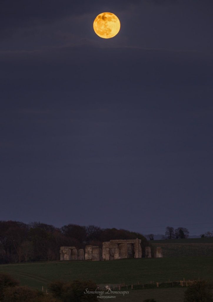 Full Pink Moon rising at Stonehenge