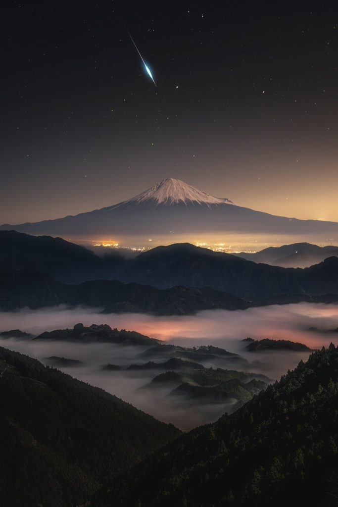 Meteor over Mount Fuji