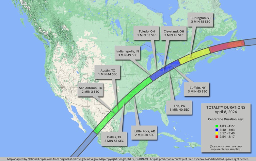 route of the sun - total solar eclipse 2024
