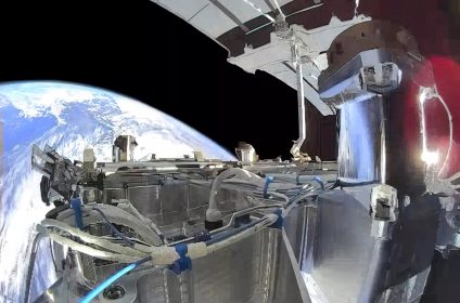 Image from orbit of what appears to be one of the eight prototype Starshield satellites launched this year as secondary cargo on Falcon 9 (SpaceX) missions