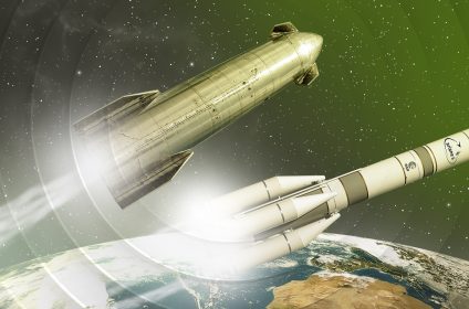 Comparison of Starship and Ariane 6 rockets side by side