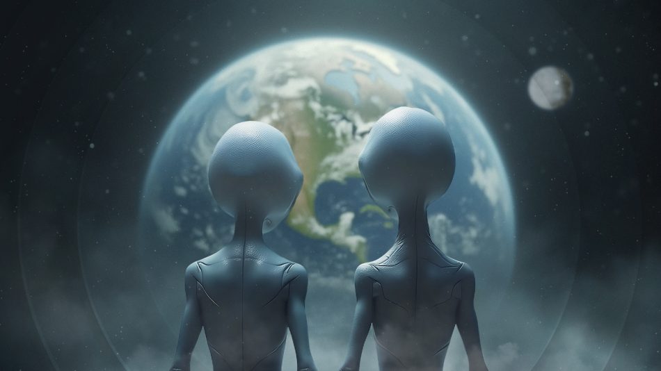 Concept art of aliens hiding on a distant planet