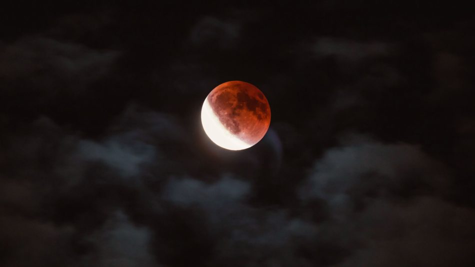 Blood Moon with intense reddish hue during lunar eclipse