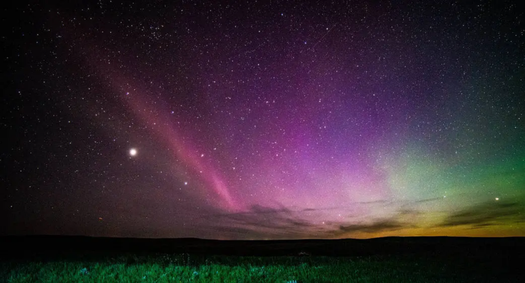 An atmospheric optical phenomenon STEVE (Strong Thermal Emission Velocity Enhancement) is often observed with auroras. Credit: NASA